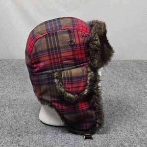 Faux Fur Trapper Hat Plaid Ear Flap Winter Aviator Cap Brown
